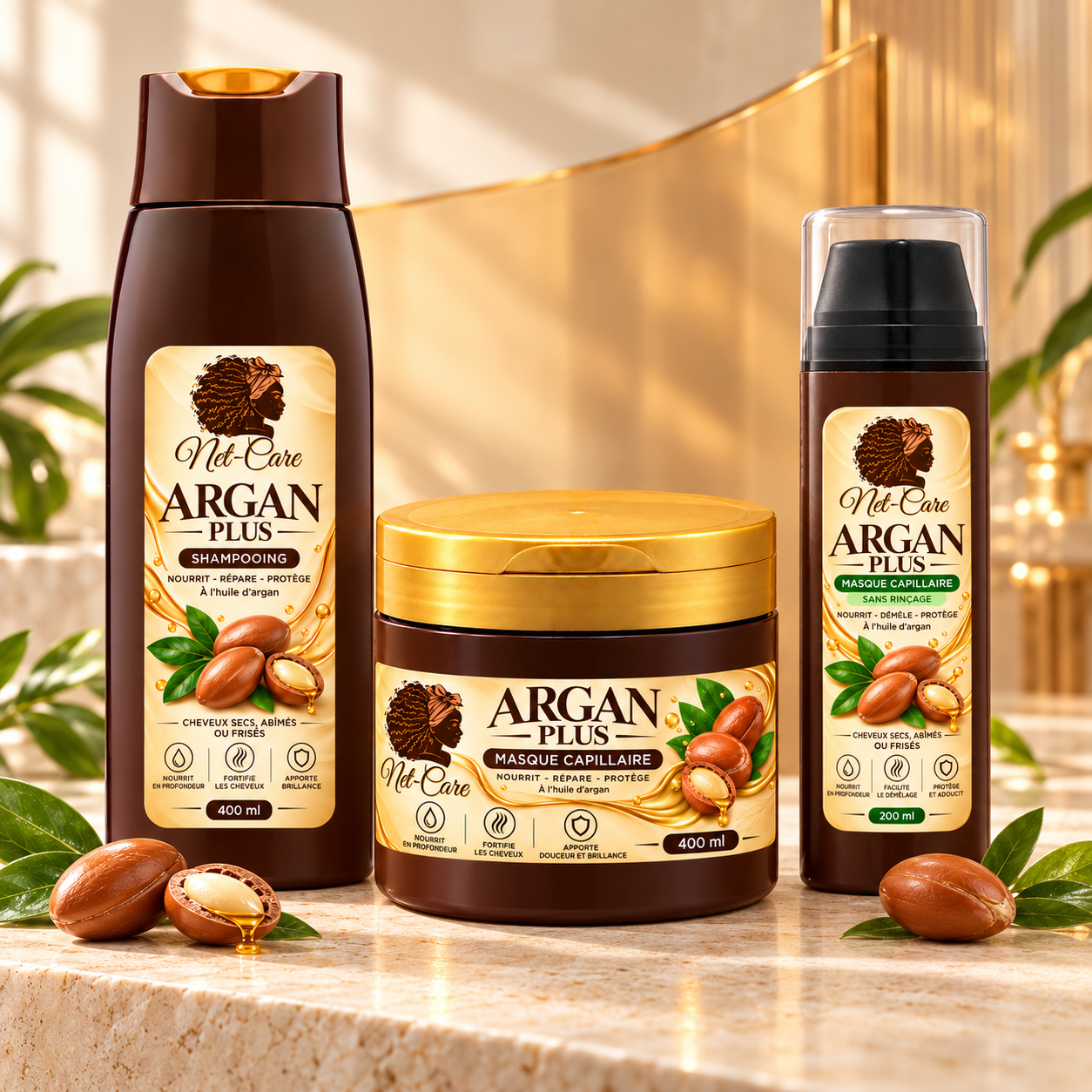 Gamme complète Argan Plus Net-Care avec trois produits